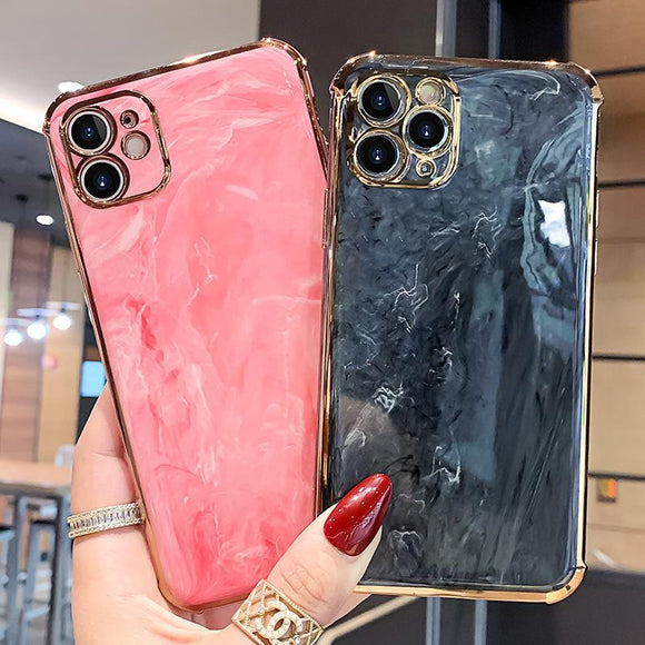 Plating Edge Marble Soft Phone Case for iPhone 12 Pro Max/12 Pro/12/12 Mini/SE/11 Pro Max/11 Pro/11/XS Max/XR/XS/X/8 Plus/8 - halloladies