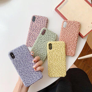 Simple Solid Color Leopard Fabric Phone Case Back Cover - iPhone 11/11 Pro/11 Pro Max/XS Max/XR/XS/X/8 Plus/8/7 Plus/7 - halloladies