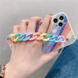 Rainbow Flower Wrist Strap Soft Phone Case Back Cover for iPhone 12 Pro Max/12 Pro/12/12 Mini/SE/11 Pro Max/11 Pro/11/XS Max/XR/XS/X/8 Plus/8 - halloladies