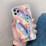 Rainbow Flower Wrist Strap Soft Phone Case Back Cover for iPhone 12 Pro Max/12 Pro/12/12 Mini/SE/11 Pro Max/11 Pro/11/XS Max/XR/XS/X/8 Plus/8 - halloladies