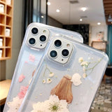 Real Dried Flower Lady Glitter Powder Soft Phone Case Back Cover for iPhone 12 Pro Max/12 Pro/12/12 Mini/SE/11 Pro Max/11 Pro/11/XS Max/XR/XS/X/8 Plus/8 - halloladies