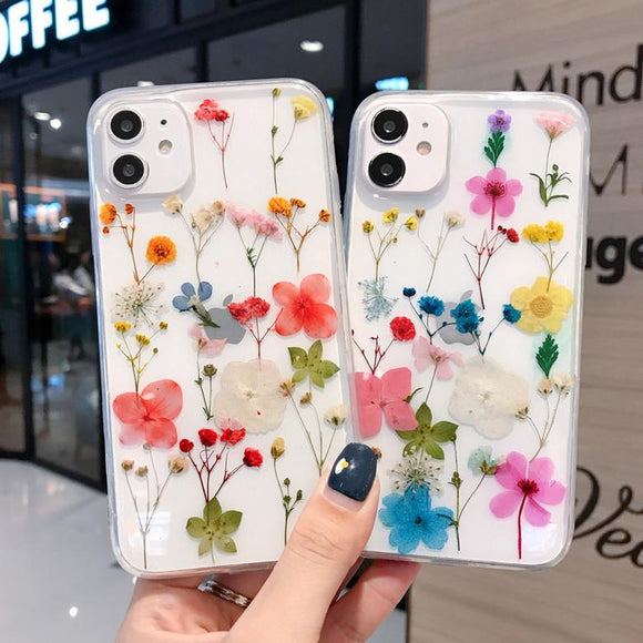 Real Dried Flower Transparent Soft Phone Case Back Cover for iPhone 12 Pro Max/12 Pro/12/12 Mini/SE/11 Pro Max/11 Pro/11/XS Max/XR/XS/X/8 Plus/8 - halloladies