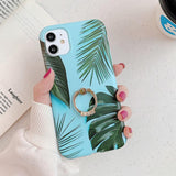 Retro Banana Leaves Flowers Metal Ring Holder Soft iPhone Case for iPhone 12 Pro Max/12 Pro/12/12 Mini/SE/11 Pro Max/11 Pro/11/XS Max/XR/XS/X/8 Plus/8 - halloladies