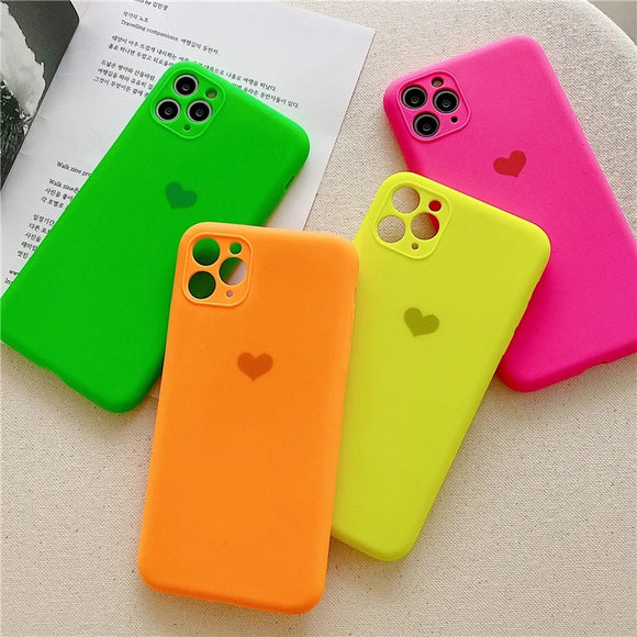Simple Love Heart Candy Color Soft Phone Case Back Cover for iPhone 12 Pro Max/12 Pro/12/12 Mini/SE/11 Pro Max/11 Pro/11/XS Max/XR/XS/X/8 Plus/8 - halloladies