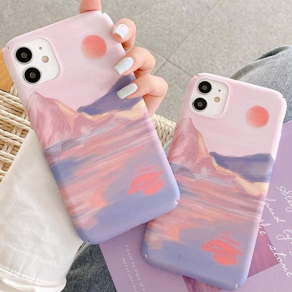 Sunset Oil Painting Hard Phone Case Back Cover for iPhone 12 Pro Max/12 Pro/12/12 Mini/SE/11 Pro Max/11 Pro/11/XS Max/XR/XS/X/8 Plus/8 - halloladies