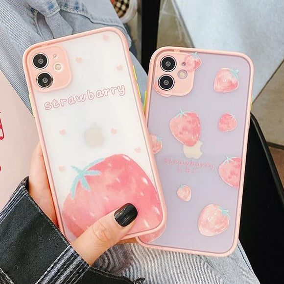 Sweet Fruit Strawberry Matte Soft Phone Case Back Cover for iPhone 12 Pro Max/12 Pro/12/12 Mini/SE/11 Pro Max/11 Pro/11/XS Max/XR/XS/X/8 Plus/8 - halloladies