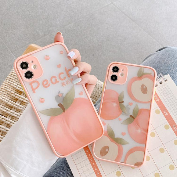 Sweet Peach Cute Cartoon Fruit Camera Protector Soft Phone Case Back Cover for iPhone 12 Pro Max/12 Pro/12/12 Mini/SE/11 Pro Max/11 Pro/11/XS Max/XR/XS/X/8 Plus/8 - halloladies