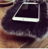 Fluffy Plush Rabbit Fur Ear Tail Soft Silicone Phone Case Back Cover for iPhone XS Max/XR/XS/X/8 Plus/8/7 Plus/7/6s Plus/6s/6 Plus/6 - halloladies