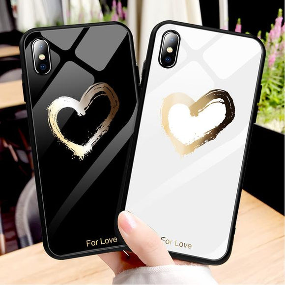 Love Heart Tempered Glass Phone Case Back Cover - iPhone XS Max/XR/XS/X/8 Plus/8/7 Plus/7/6s Plus/6s/6 Plus/6 - halloladies