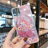 Cute Pink Unicorn Flower Love Heart Dynamic Liquid Quicksand Case for iPhone 12 Pro Max/12 Pro/12/12 Mini/SE/11 Pro Max/11 Pro/11/XS Max/XR/XS/X/8 Plus/8 - halloladies