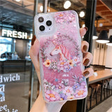 Cute Pink Unicorn Flower Love Heart Dynamic Liquid Quicksand Case for iPhone 12 Pro Max/12 Pro/12/12 Mini/SE/11 Pro Max/11 Pro/11/XS Max/XR/XS/X/8 Plus/8 - halloladies
