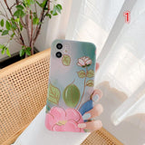 Watercolor Flower Lotus Leaf Soft Phone Case Back Cover for iPhone 12 Pro Max/12 Pro/12/12 Mini/SE/11 Pro Max/11 Pro/11/XS Max/XR/XS/X/8 Plus/8 - halloladies