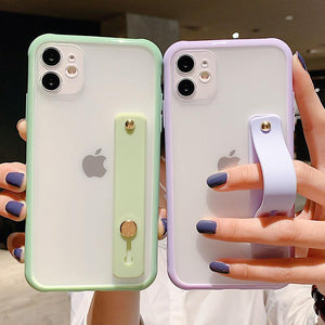 Wrist Strap Candy Color Transparent Soft Phone Case Back Cover for iPhone 12 Pro Max/12 Pro/12/12 Mini/SE/11 Pro Max/11 Pro/11/XS Max/XR/XS/X/8 Plus/8 - halloladies