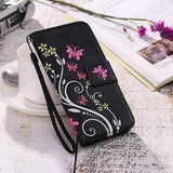 Butterfly Flower Print Leather Flip Wallet Phone Case Back Cover - iPhone 11 Pro Max/11 Pro/11/XS Max/XS/XR/X/8 Plus/8/7 Plus/7 - halloladies