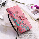 Butterfly Flower Print Leather Flip Wallet Phone Case Back Cover - iPhone 11 Pro Max/11 Pro/11/XS Max/XS/XR/X/8 Plus/8/7 Plus/7 - halloladies