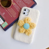 Plush Solid Color 3D Flower Phone Case Back Cover for iPhone 11 Pro Max/11 Pro/11/XS Max/XR/XS/X/8 Plus/8/7 Plus/7 - halloladies