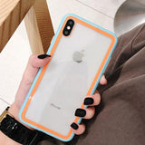 Candy Contrast Color Transparent Tempered Glass Phone Case Back Cover for iPhone 11/11 Pro/11 Pro Max/XS Max/XR/XS/X/8 Plus/8/7 Plus/7 - halloladies