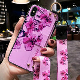 Vintage Flower Pattern Holder Silicone Wrist Strap Lanyard Soft TPU Phone Case Back Cover for iPhone XS Max/XR/XS/X/8 Plus/8/7 Plus/7/6s Plus/6s/6 Plus/6 - halloladies