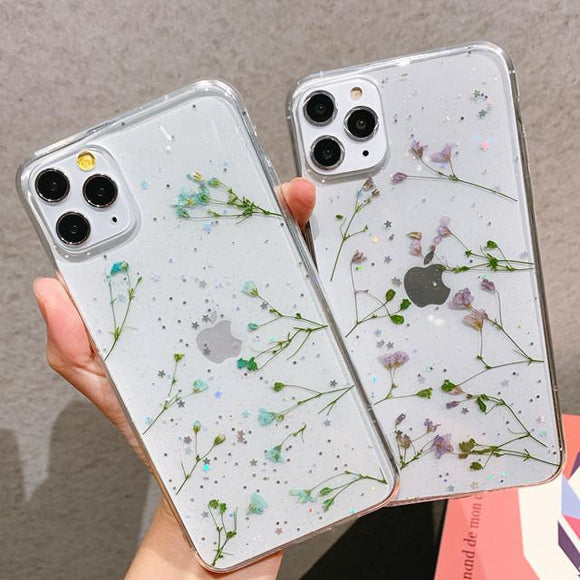 Real Dried Flower Clear Phone Case Back Cover for iPhone 11 Pro Max/11 Pro/11/XS Max/XR/XS/X/8 Plus/8/7 Plus/7 - halloladies