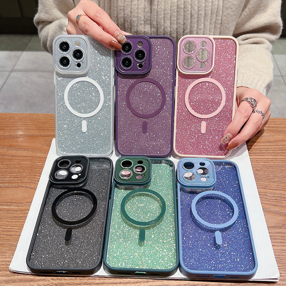 Luxury Magnetic Glitter Plating Cute Bling Phone Case Compatible with MagSafe Supporting Wireless Charging