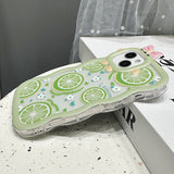 Cute Green Lemon Flowers with Curly Wavy Frame Clear Case for iPhone