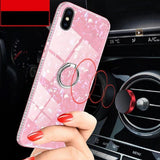 Finger Ring Kickstand Bling Conch Shell Tempered Phone Case Back Cover - iPhone XS Max/XR/XS/X/8 Plus/8/7 Plus/7/6s Plus/6s/6 Plus/6 - halloladies