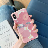 Pink Flower Painting Silk Texture Phone Case Back Cover for iPhone XS Max/XR/XS/X/8 Plus/8/7 Plus/7/6s Plus/6s/6 Plus/6 - halloladies