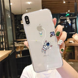 Cartoon Astronaut Rocket Transparent Soft Phone Case Back Cover - iPhone 12 Pro Max/12 Pro/12/12 Mini/SE/11 Pro Max/11 Pro/11/XS Max/XR/XS/X/8 Plus/8 - halloladies