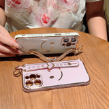Cute Smiling Faces Electroplated Phone Case With Wrist Band for iPhone