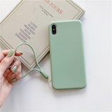 Candy Color Strap TPU Phone Case Back Cover for iPhone 11/11 Pro/11 Pro Max/XS Max/XR/XS/X/8 Plus/8/7 Plus/7 - halloladies