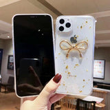 Transparent Shiny Gold Glitter Bowknot Phone Case Back Cover for iPhone 11 Pro Max/11 Pro/11/XS Max/XR/XS/X/8 Plus/8/7 Plus/7 - halloladies