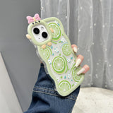 Cute Green Lemon Flowers with Curly Wavy Frame Clear Case for iPhone