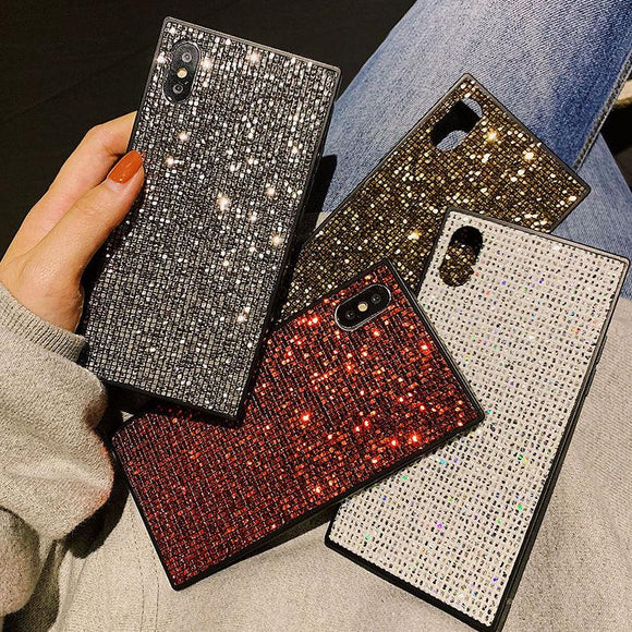 Square Bling Glitter Rhinestone Phone Case Back Cover for iPhone 11 Pro Max/11 Pro/11/XS Max/XR/XS/X/8 Plus/8/7 Plus/7 - halloladies