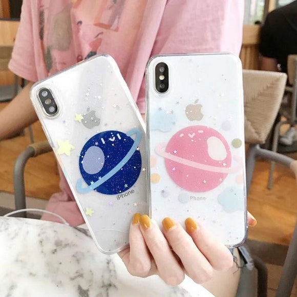 Glitter Space Planet Stars Clear Phone Case Back Cover for iPhone 11/11 Pro/11 Pro Max/XS Max/XR/XS/X/8 Plus/8/7 Plus/7 - halloladies