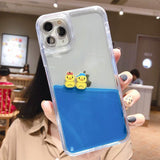 Cute Swimming Duck Liquid Quicksand Soft TPU Phone Case Back Cover for iPhone 12 Pro Max/12 Pro/12/12 Mini/SE/11 Pro Max/11 Pro/11/XS Max/XR/XS/X/8 Plus/8 - halloladies