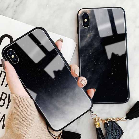 Beautiful Night Sky with Lanyard Tempered Glass Phone Case Back Cover - iPhone 11/11 Pro/11 Pro Max/XS Max/XR/XS/X/8 Plus/8/7 Plus/7 - halloladies