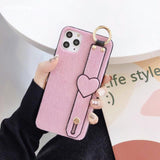 Solid Color Wrist Strap Plush Love Heart Soft Phone Case Back Cover - iPhone 12 Pro Max/12 Pro/12/12 Mini/SE/11 Pro Max/11 Pro/11/XS Max/XR/XS/X/8 Plus/8 - halloladies