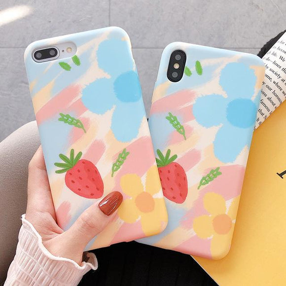 Watercolor Flower Strawberry Soft TPU Phone Case Back Cover for iPhone 11 Pro Max/11 Pro/11/XS Max/XR/XS/X/8 Plus/8 - halloladies