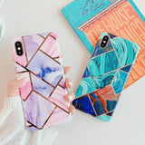 Plating Geometric Line Marble Phone Case Back Cover for iPhone 11/11 Pro/11 Pro Max/XS Max/XR/XS/X/8 Plus/8/7 Plus/7 - halloladies