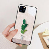 Planet Cactus Shell Tempered Glass Phone Case Back Cover for iPhone 11/11 Pro/11 Pro Max/XS Max/XR/XS/X/8 Plus/8/7 Plus/7 - halloladies