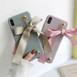 Fashion Candy Color Bowknot Crossbody Lanyard Strap Soft TPU Phone Case Back Cover for iPhone 11/11 Pro/11 Pro Max/XS Max/XR/XS/X/8 Plus/8/7 Plus/7 - halloladies
