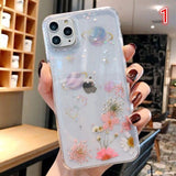 Real Dried Flower Planet Space Heart Star Soft Phone Case Back Cover - iPhone 11 Pro Max/11 Pro/11/XS Max/XR/XS/X/8 Plus/8/7 Plus/7 - halloladies