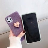 Warm Velvet Cloth Solid Color Love Heart Phone Case Back Cover - iPhone 11 Pro Max/11 Pro/11/XS Max/XR/XS/X/8 Plus/8/7 Plus/7 - halloladies