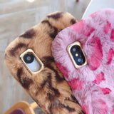 Cute Warm Furry Leopard Phone Case Back Cover for iPhone 11 Pro Max/11 Pro/11/XS Max/XR/XS/X/8 Plus/8/7 Plus/7 - halloladies