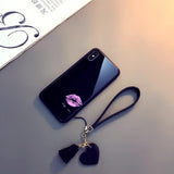 Simple Lip Print Tempered Glass with Pendant Phone Case Back Cover - Xiaomi - halloladies