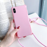 Simple Candy Color with Shoulder Strap Phone Case Back Cover for iPhone 11/11 Pro/11 Pro Max/XS Max/XR/XS/X/8 Plus/8/7 Plus/7 - halloladies
