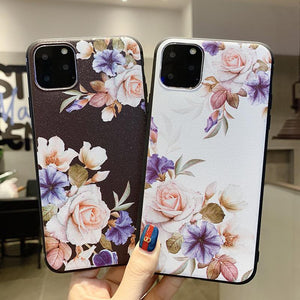 Cute 3D Emboss Flower Patterned Phone Case Back Cover - iPhone 11 Pro Max/11 Pro/11/XS Max/XR/XS/X/8 Plus/8/7 Plus/7 - halloladies