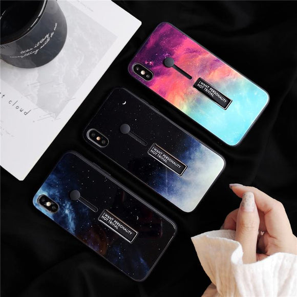 Night Sky Moon Nebula Stretch Ring Stand Design Phone Case Back Cover for iPhone 11 Pro Max/11 Pro/11/XS Max/XR/XS/X/8 Plus/8/7 Plus/7/6s Plus/6s/6 Plus/6 - halloladies