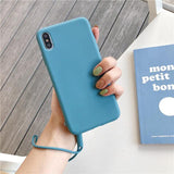Candy Color Strap TPU Phone Case Back Cover for iPhone 11/11 Pro/11 Pro Max/XS Max/XR/XS/X/8 Plus/8/7 Plus/7 - halloladies