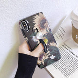 Retro Flower Leaves Hide Loop Stand Phone Case Back Cover for iPhone 11 Pro Max/11 Pro/11/XS Max/XR/XS/X/8 Plus/8/7 Plus/7 - halloladies